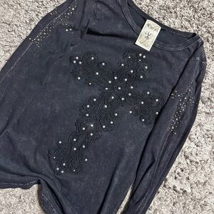 Black Embellished Cross Blouse